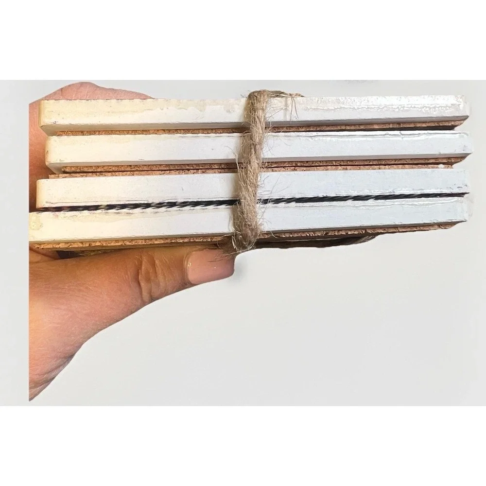 Bee & Willow White Tartan Coasters Set‎ Of 4 Ceramic With Cork Backing